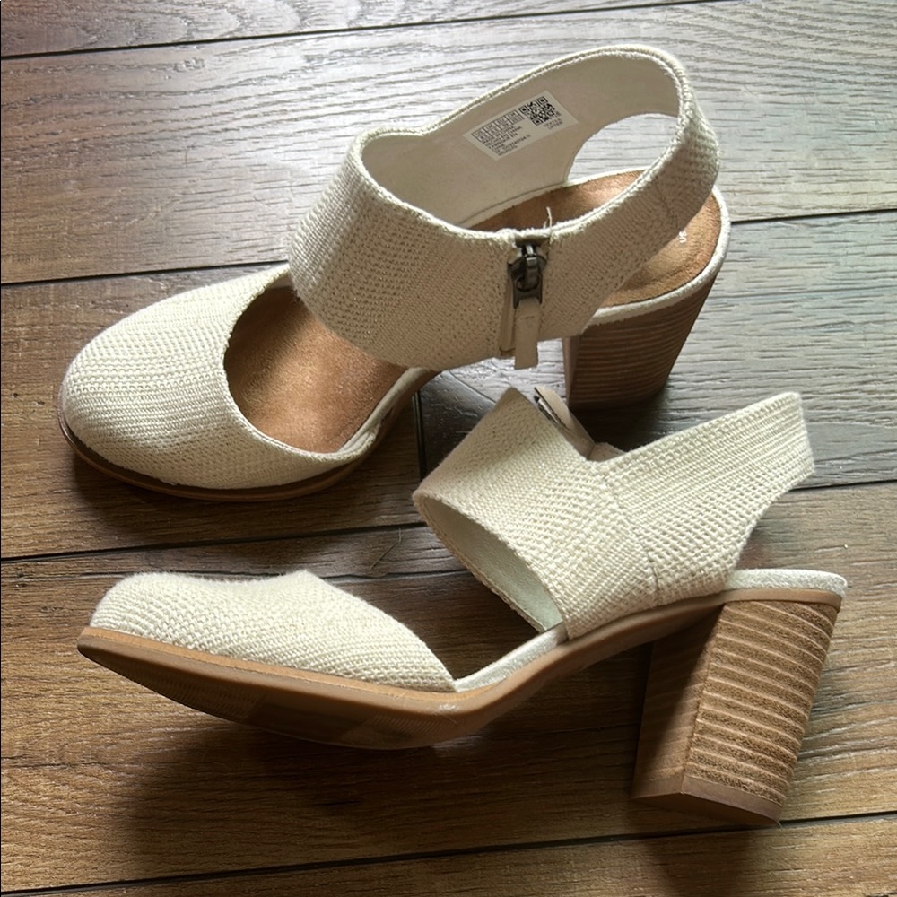 Toms Cream Linen Heeled Sandals